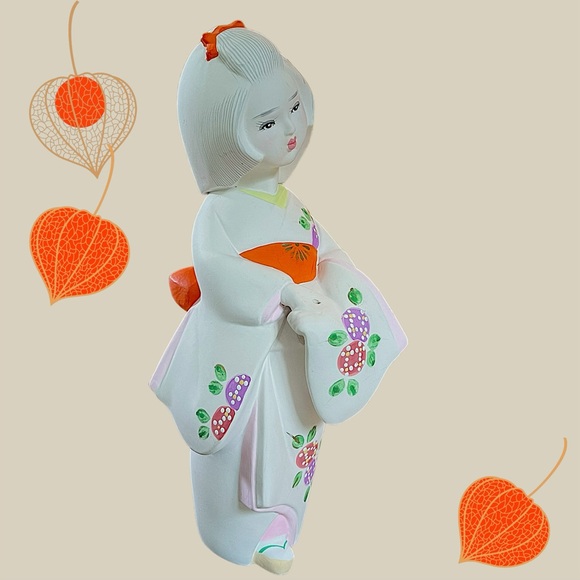 Vintage Japanese Hakata Ningyo Doll Unglazed Hand Painted 11"h Clay Figurine - Picture 2 of 15